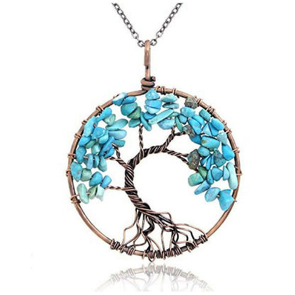 Handmade Genuine Gemstone Chakra Tree of Life Pendant Necklace DailySale