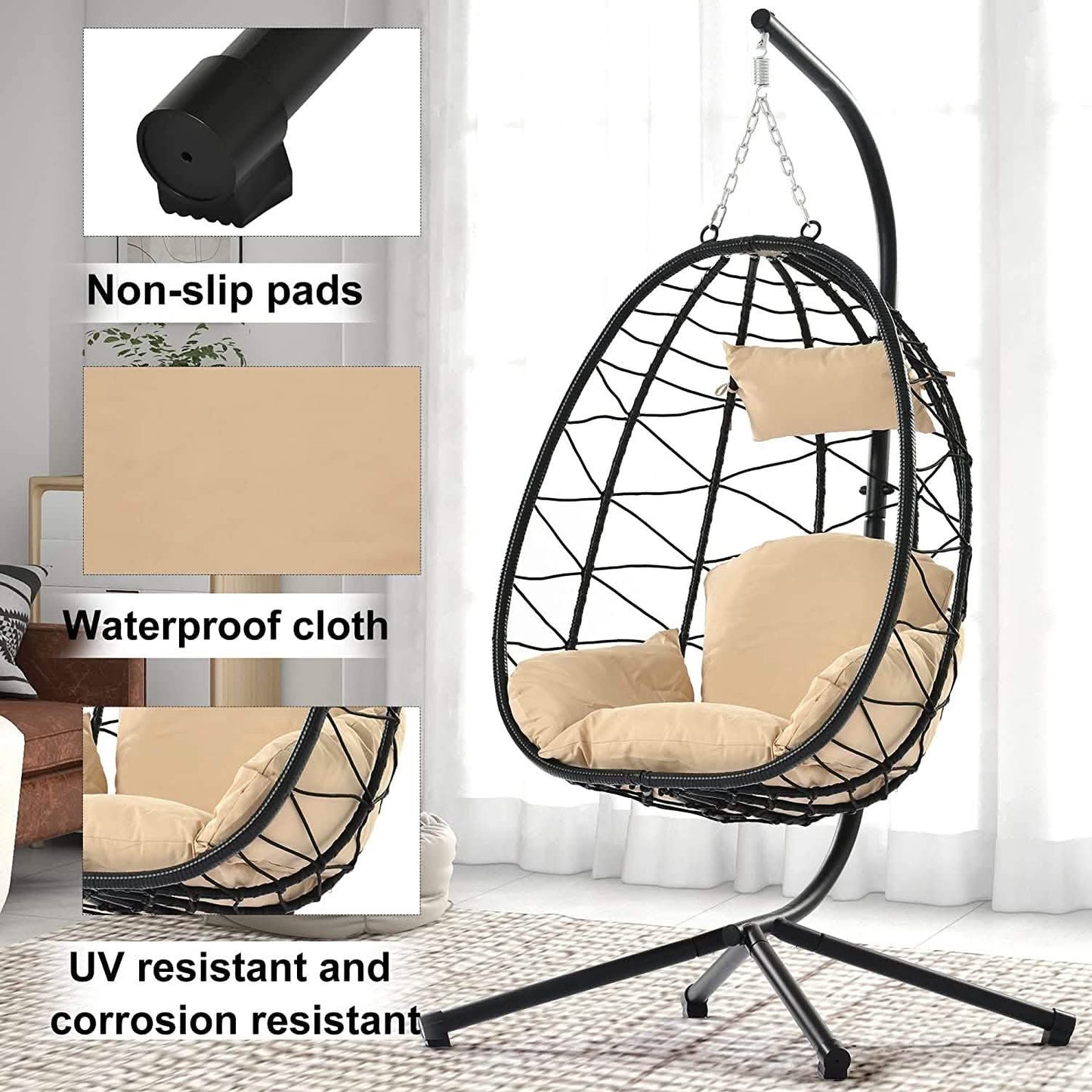 Hanging Egg Chair, Outdoor Indoor Swing Chair DailySale