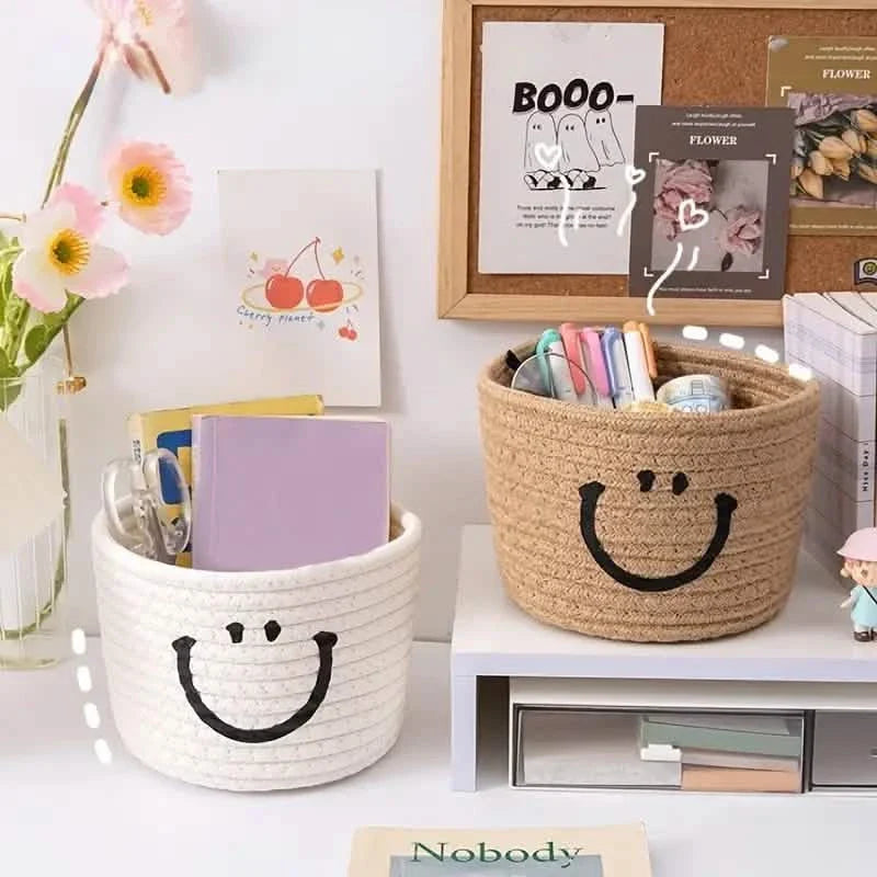 Happy Face Woven Storage Basket DailySale