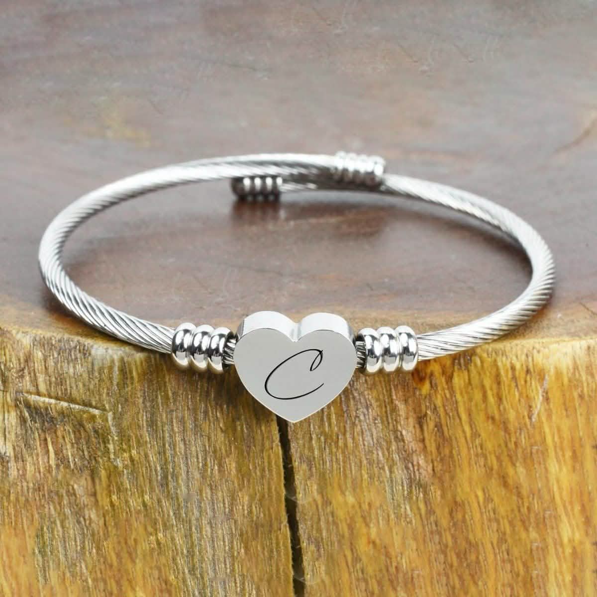 Heart Cable Initial Bracelet Hypoallergenic and Adjustable DailySale