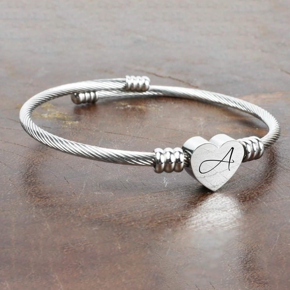 Heart Cable Initial Bracelet Hypoallergenic and Adjustable DailySale