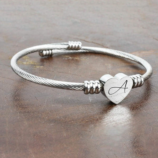 Heart Cable Initial Bracelet Hypoallergenic and Adjustable DailySale