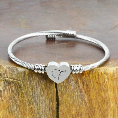Heart Cable Initial Bracelet Hypoallergenic and Adjustable DailySale