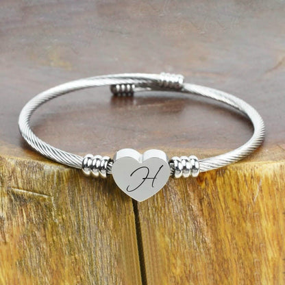 Heart Cable Initial Bracelet Hypoallergenic and Adjustable DailySale