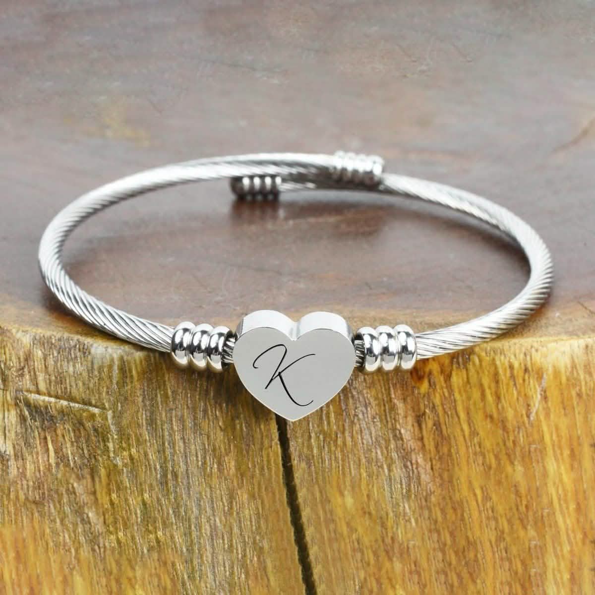 Heart Cable Initial Bracelet Hypoallergenic and Adjustable DailySale