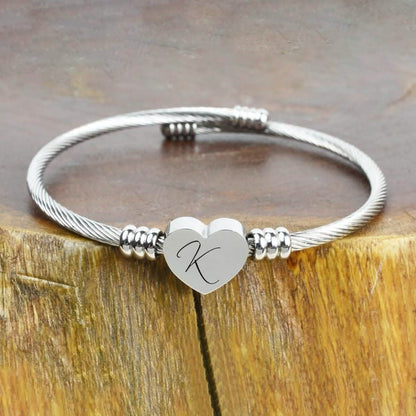 Heart Cable Initial Bracelet Hypoallergenic and Adjustable DailySale