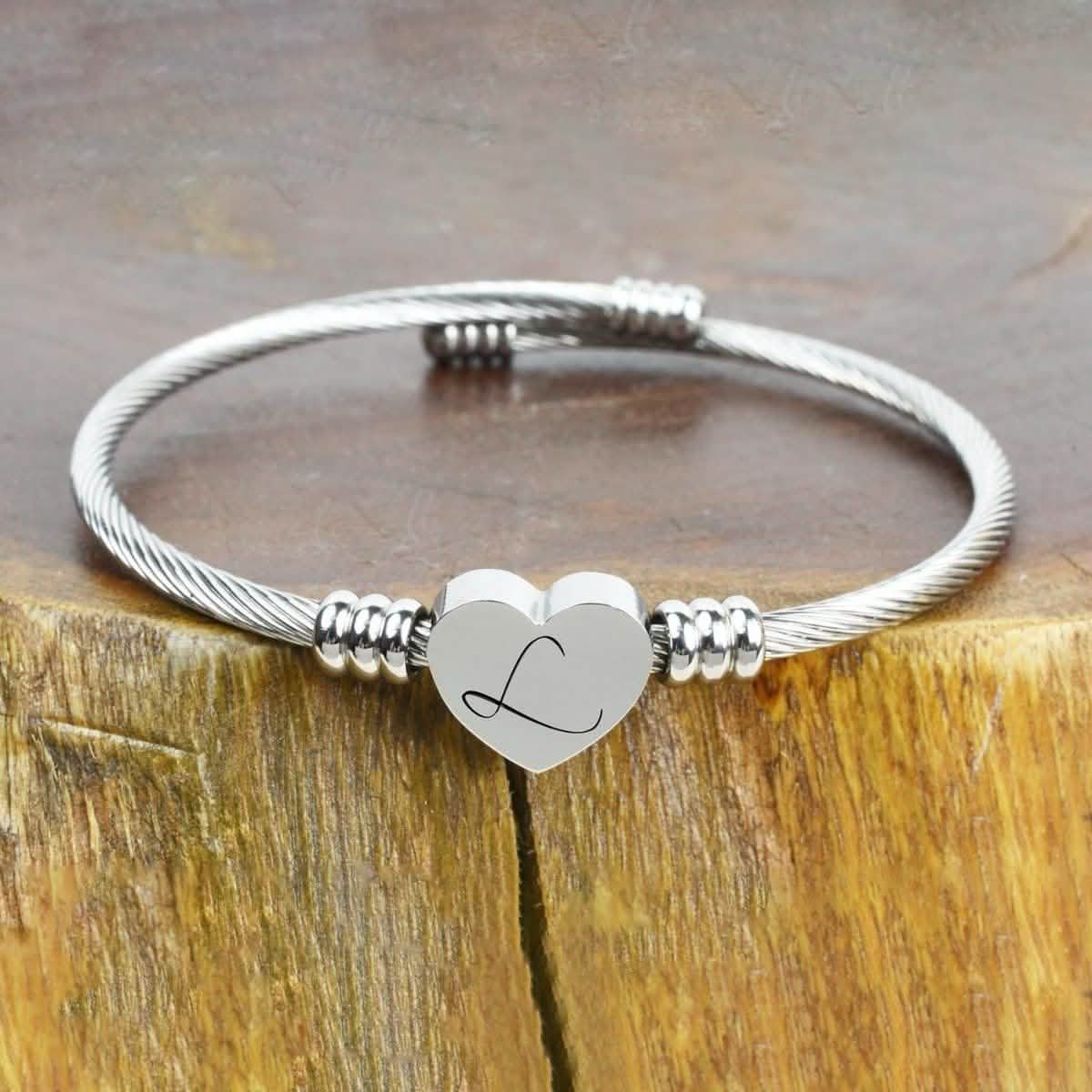 Heart Cable Initial Bracelet Hypoallergenic and Adjustable DailySale
