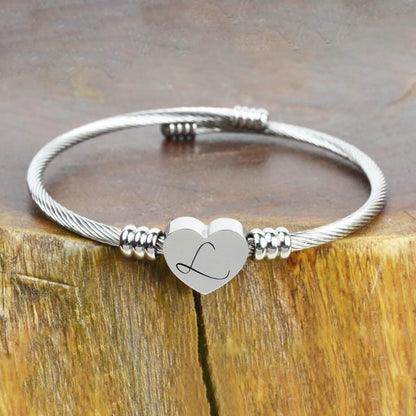 Heart Cable Initial Bracelet Hypoallergenic and Adjustable DailySale