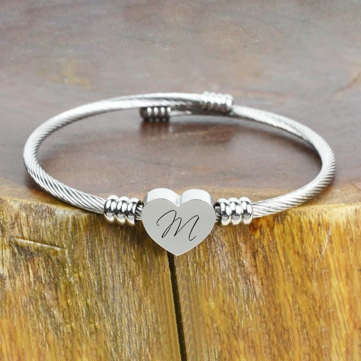 Heart Cable Initial Bracelet Hypoallergenic and Adjustable DailySale