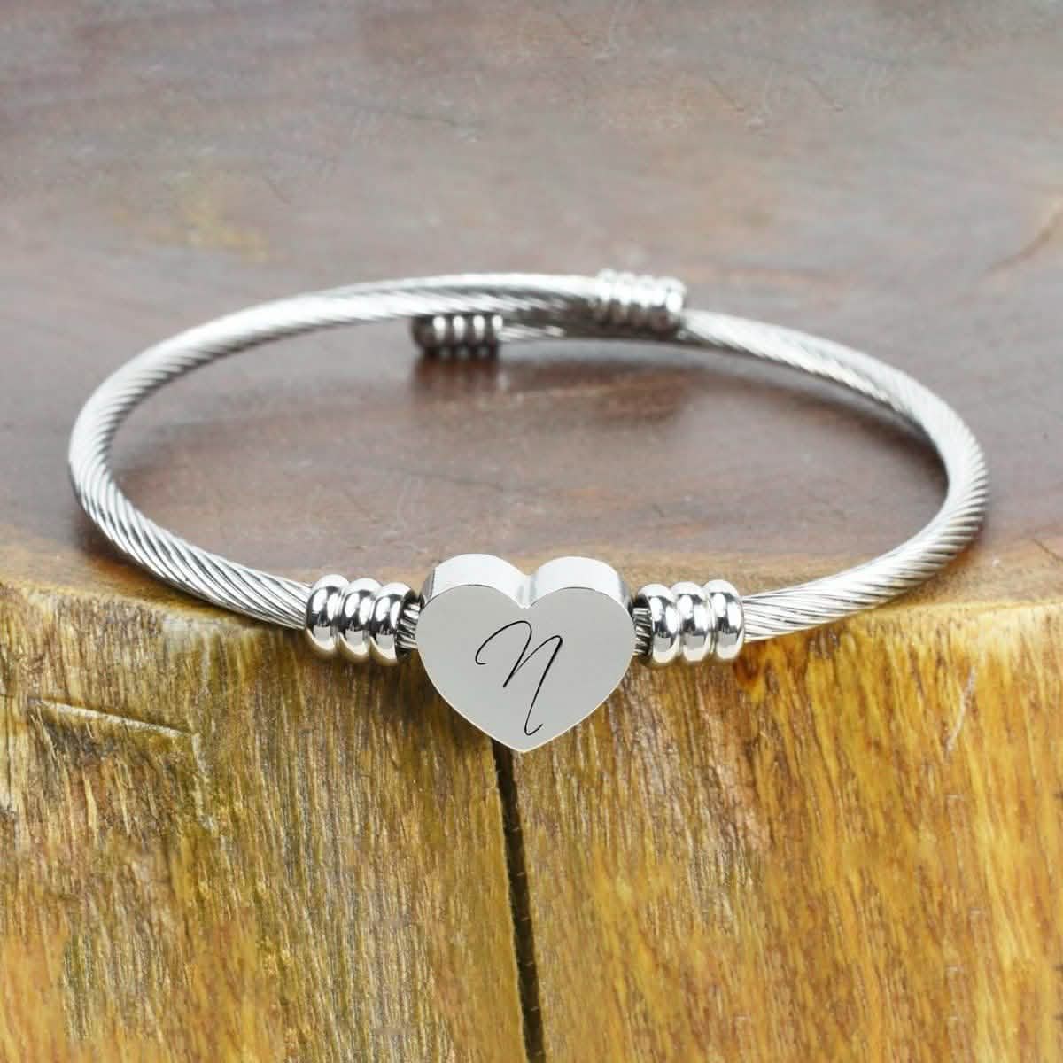 Heart Cable Initial Bracelet Hypoallergenic and Adjustable DailySale