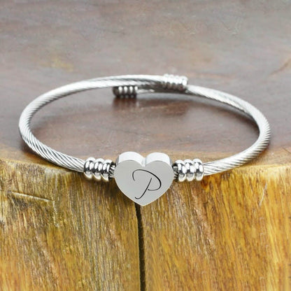Heart Cable Initial Bracelet Hypoallergenic and Adjustable DailySale