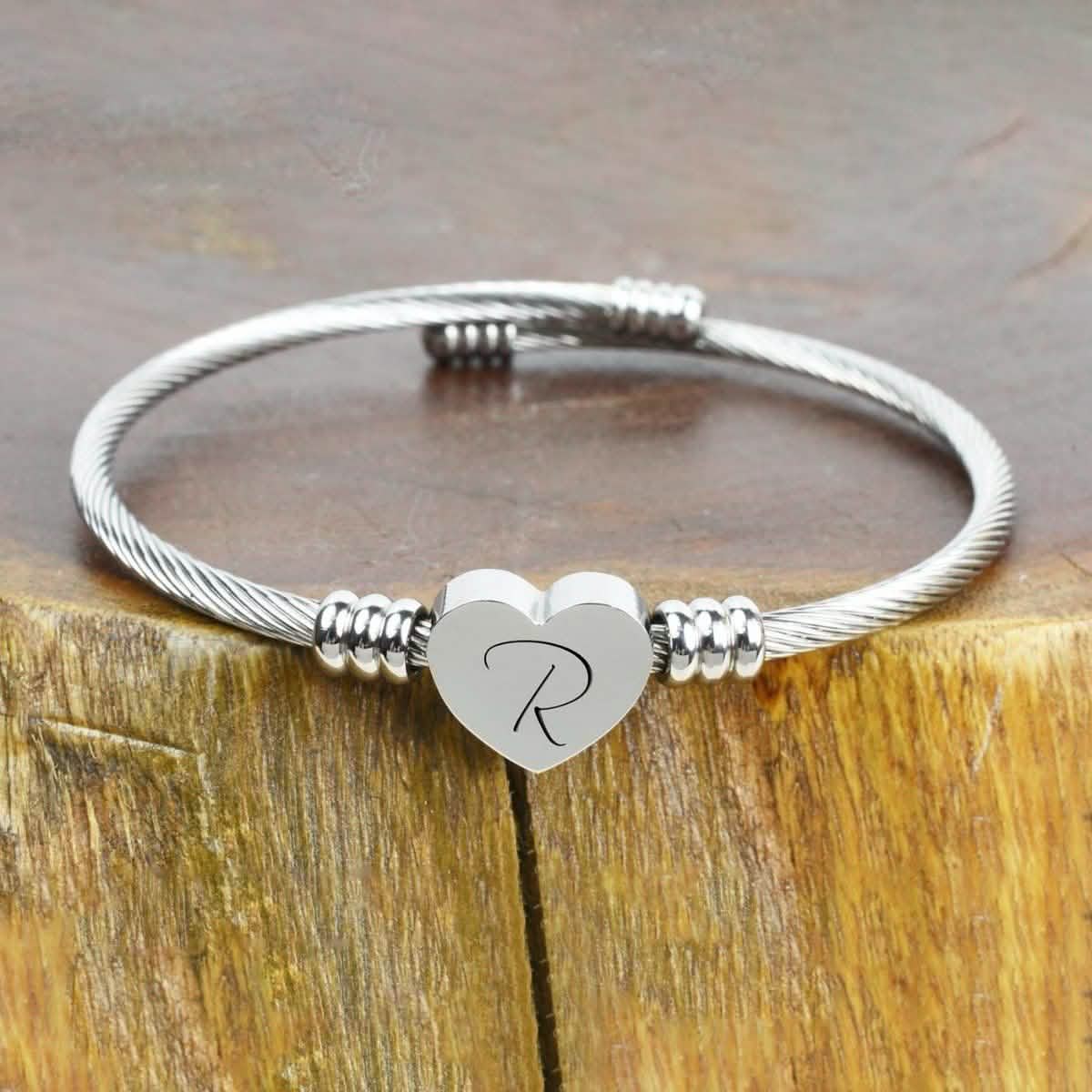Heart Cable Initial Bracelet Hypoallergenic and Adjustable DailySale