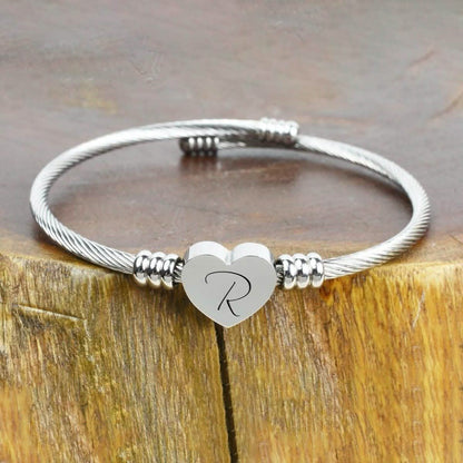 Heart Cable Initial Bracelet Hypoallergenic and Adjustable DailySale