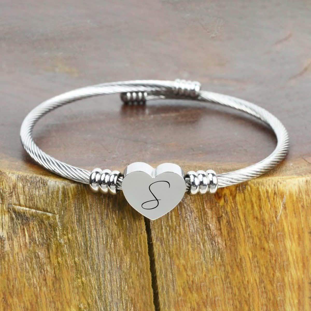 Heart Cable Initial Bracelet Hypoallergenic and Adjustable DailySale