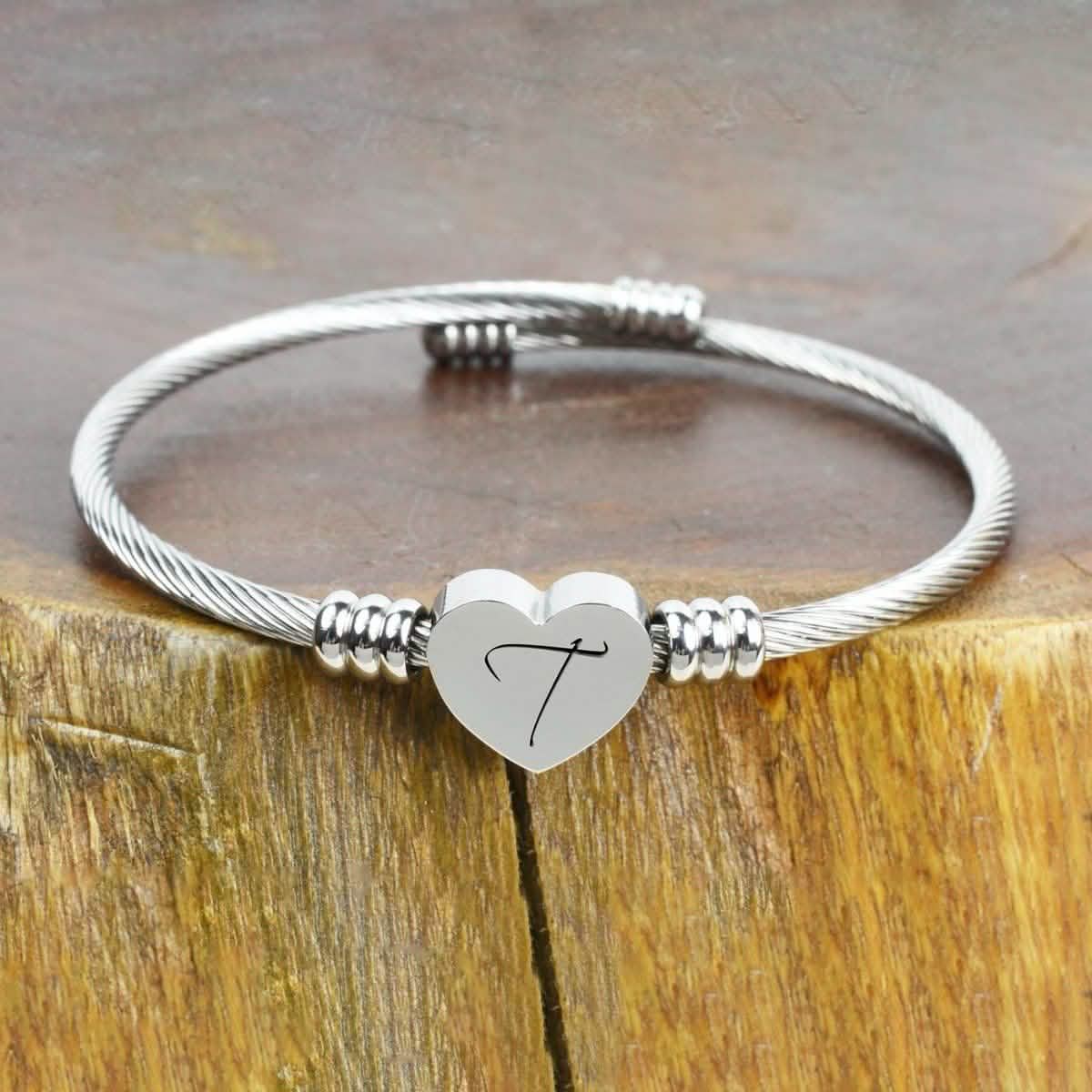 Heart Cable Initial Bracelet Hypoallergenic and Adjustable DailySale