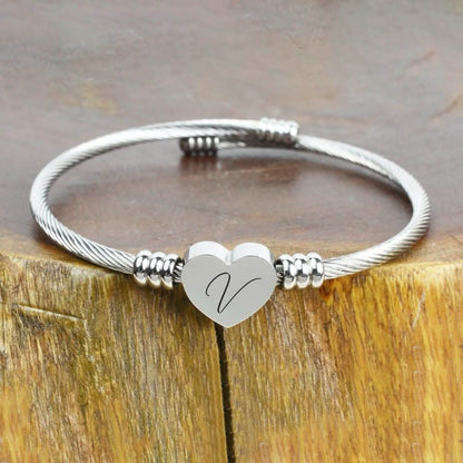Heart Cable Initial Bracelet Hypoallergenic and Adjustable DailySale