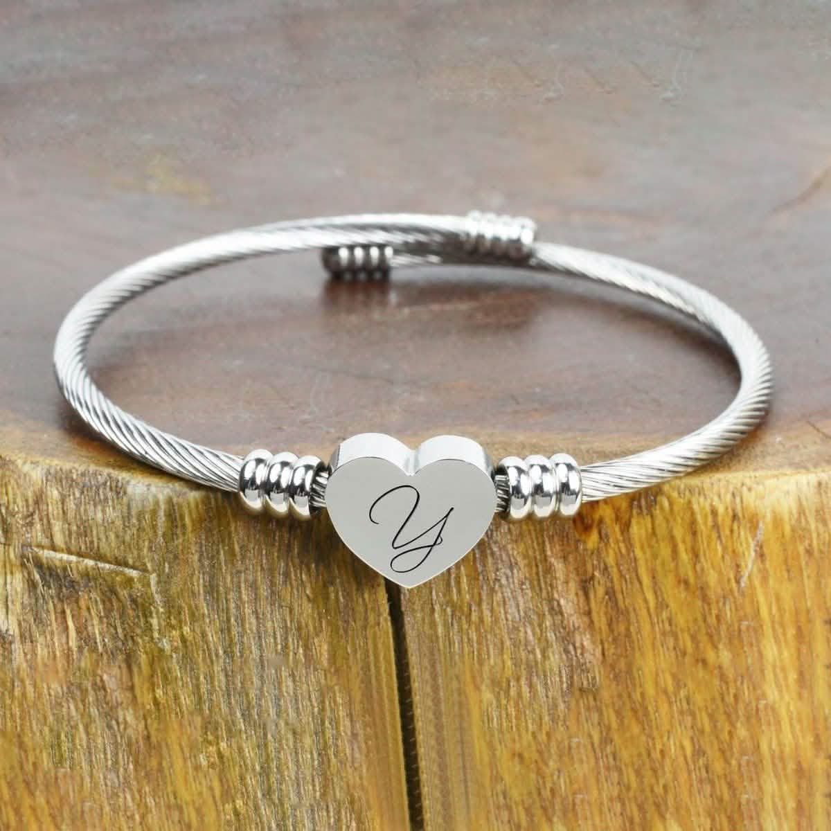 Heart Cable Initial Bracelet Hypoallergenic and Adjustable DailySale