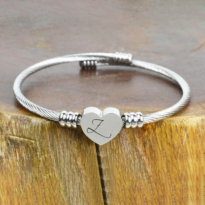 Heart Cable Initial Bracelet Hypoallergenic and Adjustable DailySale