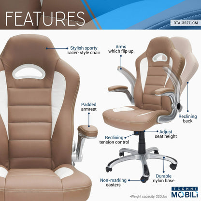 High Back Executive Sport Race Office Chair With Flip-up Arms DailySale