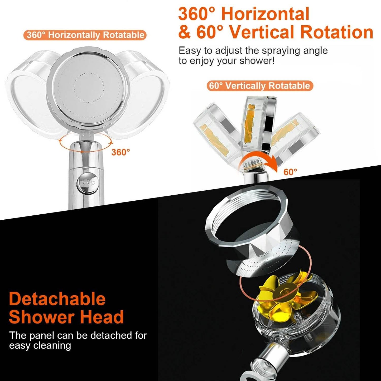 High Pressure Shower Head 360¬∞ Rotating Water Saving Handheld Shower Head DailySale