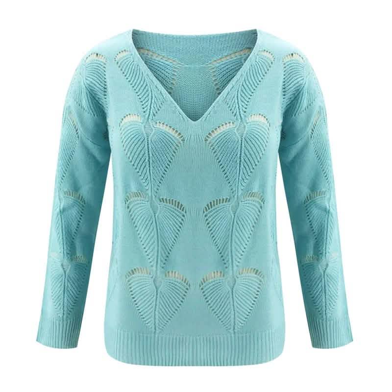 Hollow Out Design See Through V-Neck Long Sleeve Sweater DailySale