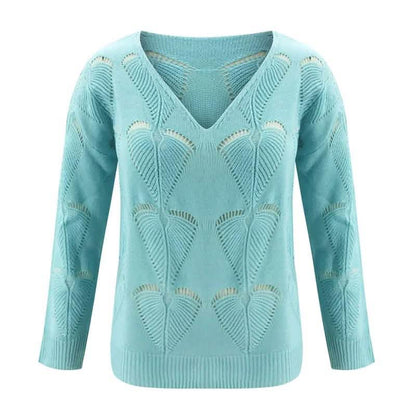 Hollow Out Design See Through V-Neck Long Sleeve Sweater DailySale