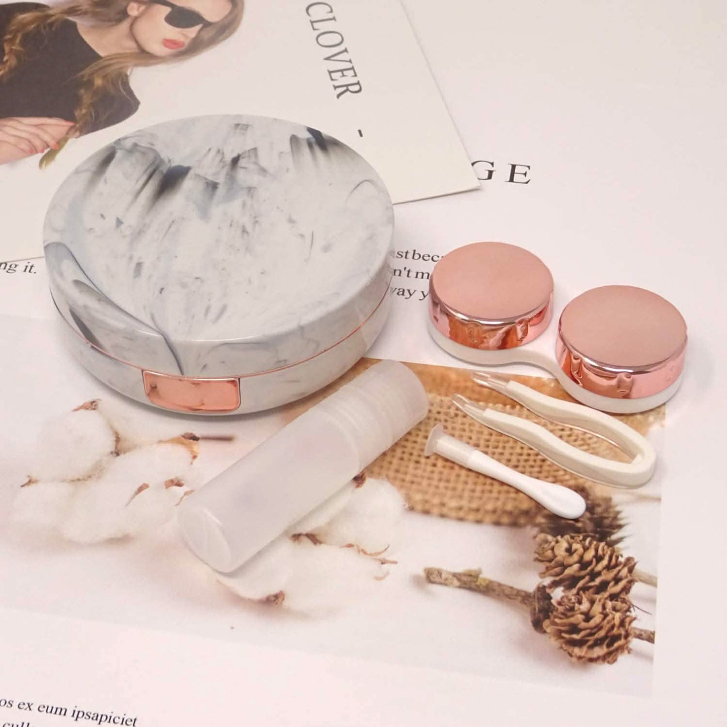 Honbay Fashion Marble Contact Lens Case with Mirror DailySale