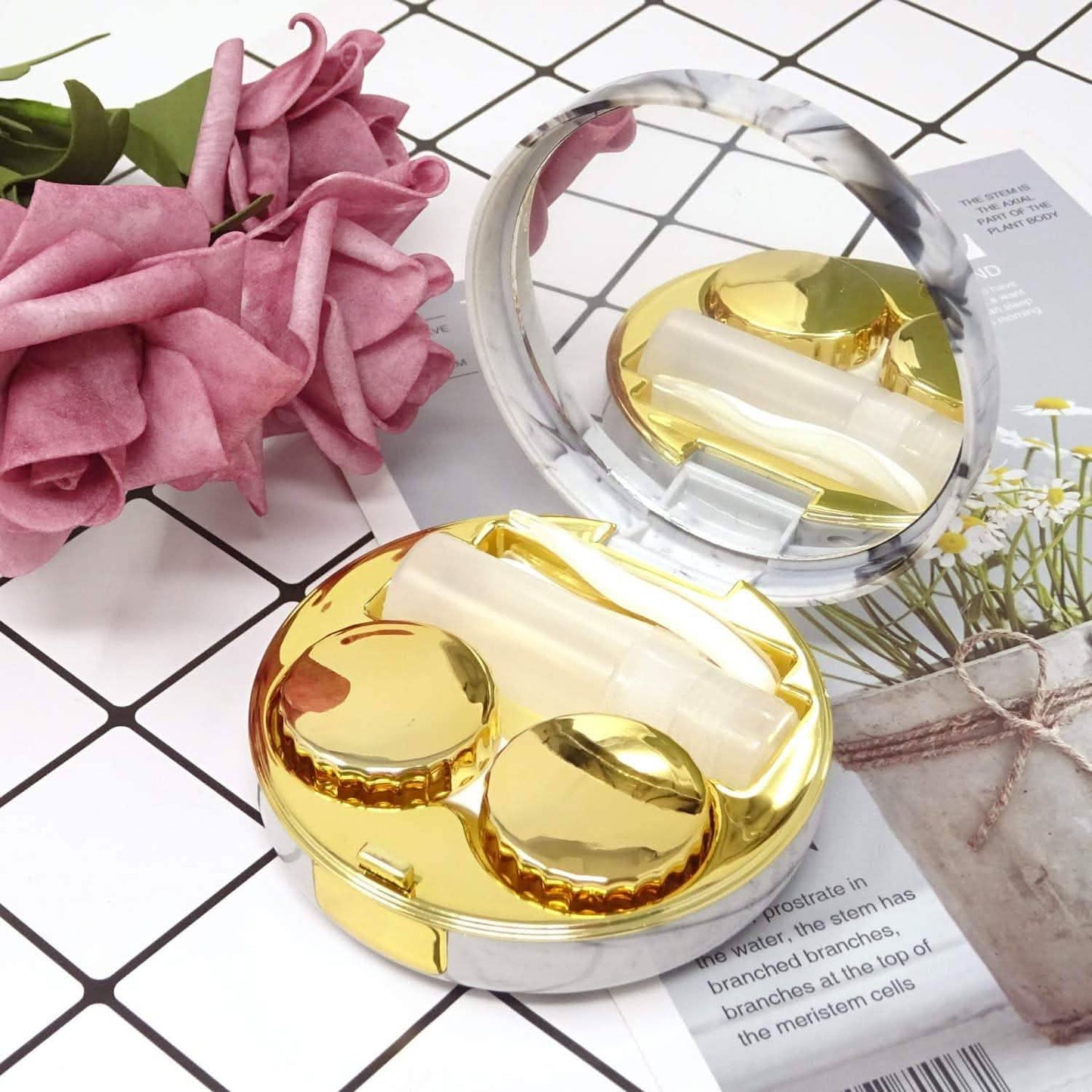 Honbay Fashion Marble Contact Lens Case with Mirror DailySale