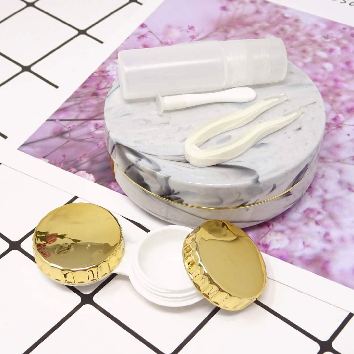 Honbay Fashion Marble Contact Lens Case with Mirror DailySale