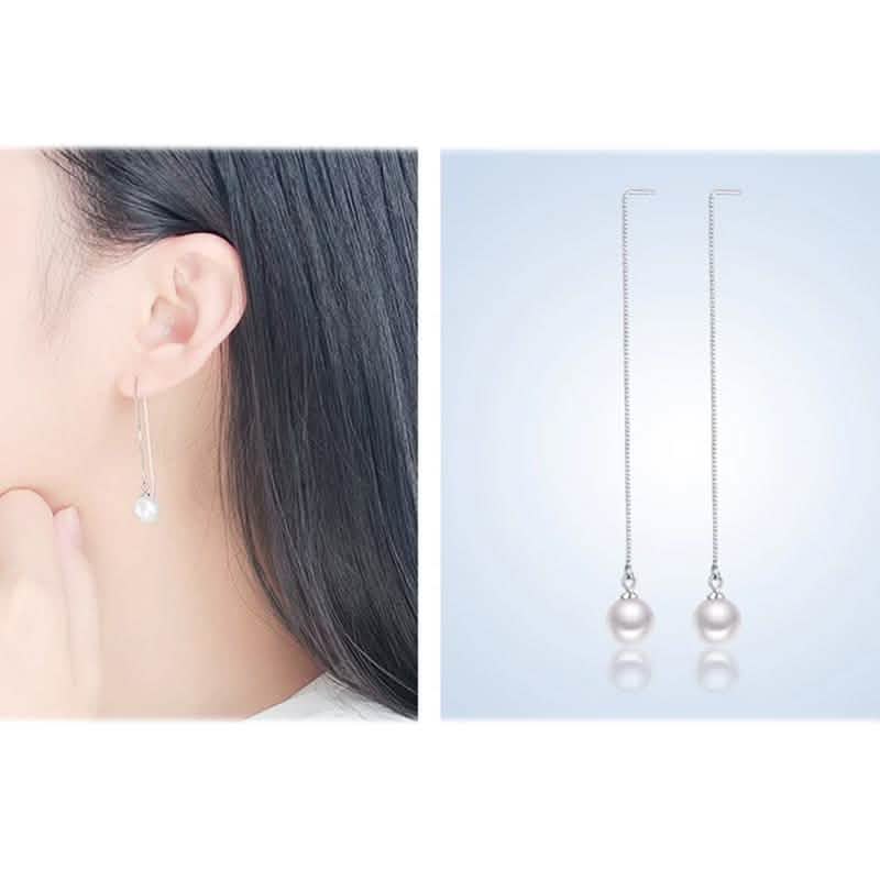 Hongye Big Natural Pearls Ear Line Super Long 925 Silver Drop Earrings DailySale