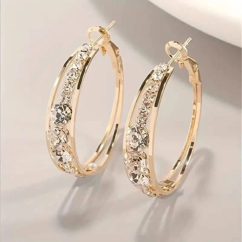 Hoop Earrings Inlaid Shiny Rhinestone For Ladies DailySale