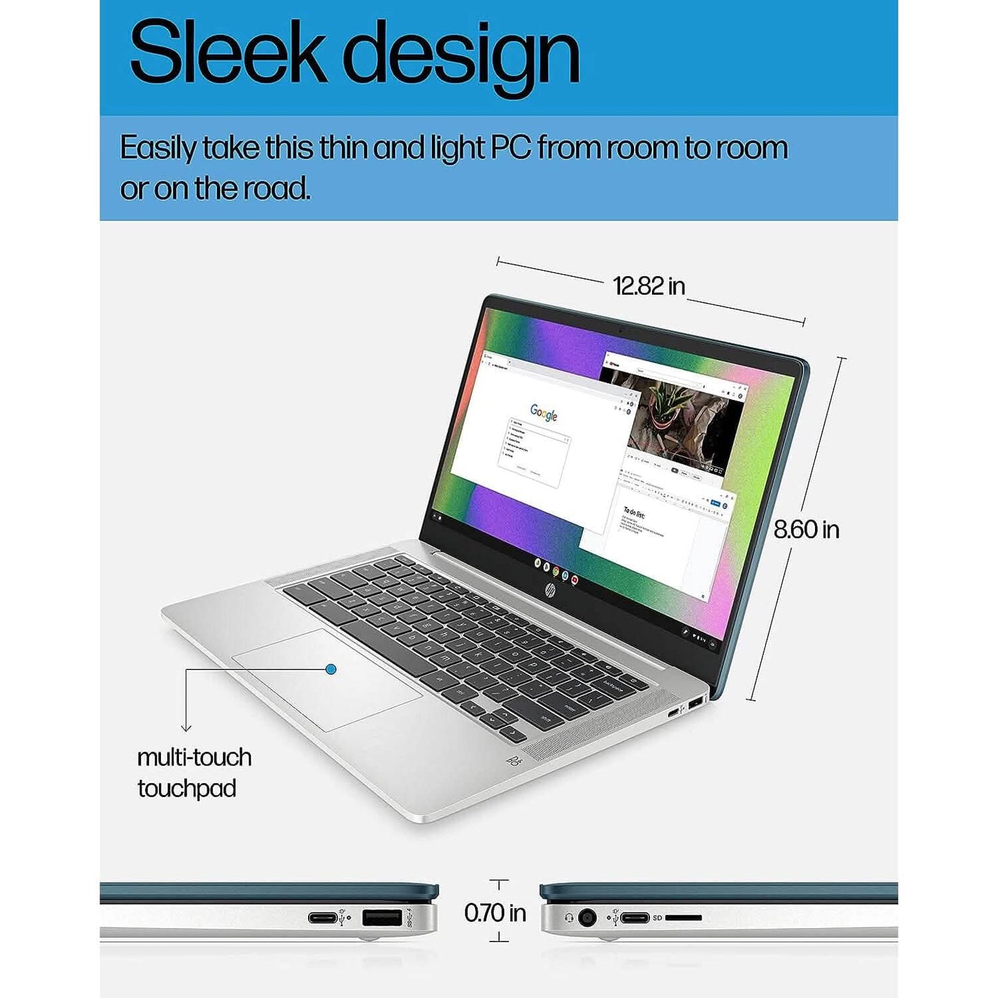 HP 14a-na0220nr, 14" HD Chromebook Intel Celeron N4120, 4GB RAM, 64GB eMMC (Refurbished) DailySale