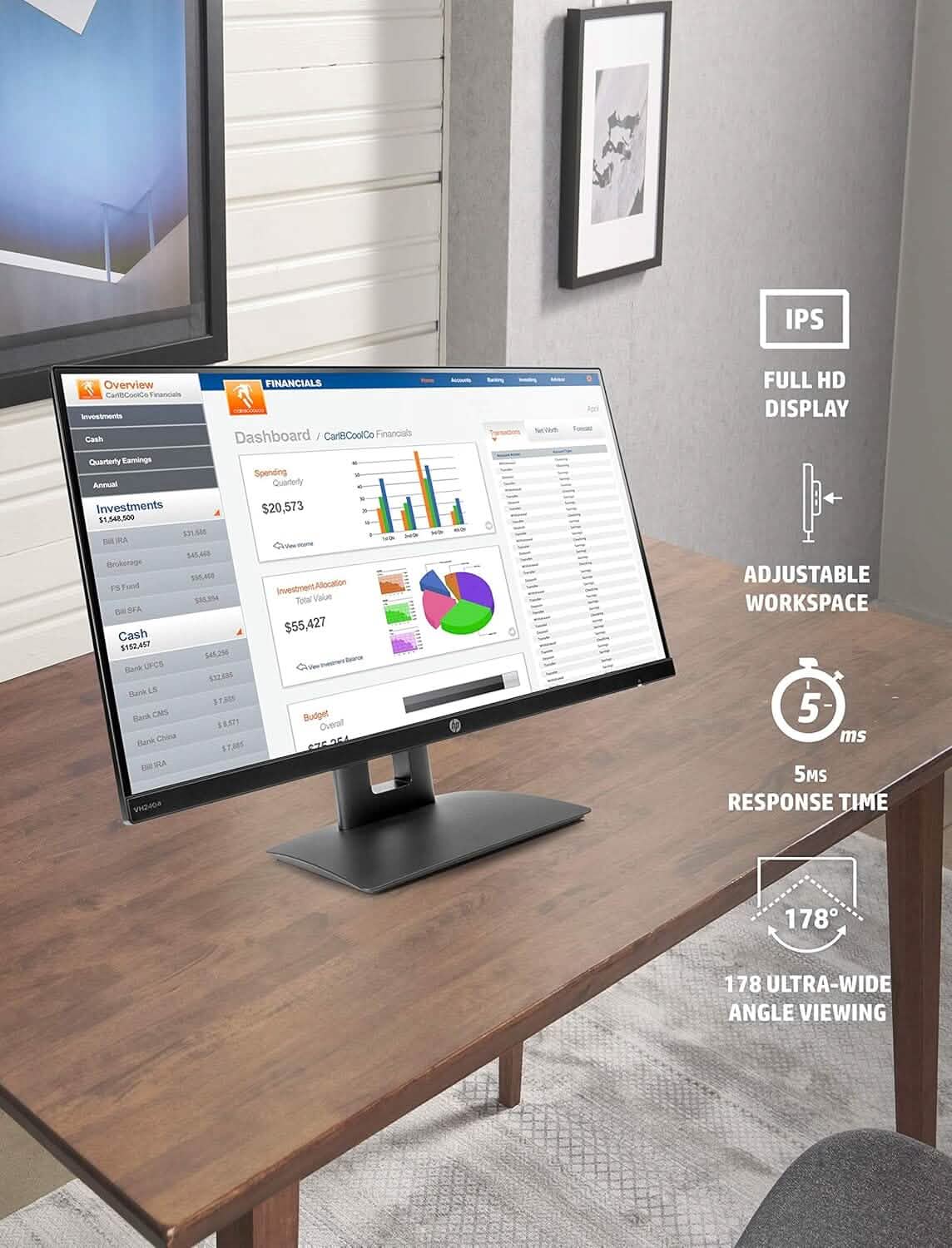 HP 23.8” VH240a IPS FHD LED Monitor HDMI VGA Speakers (Refurbished) DailySale