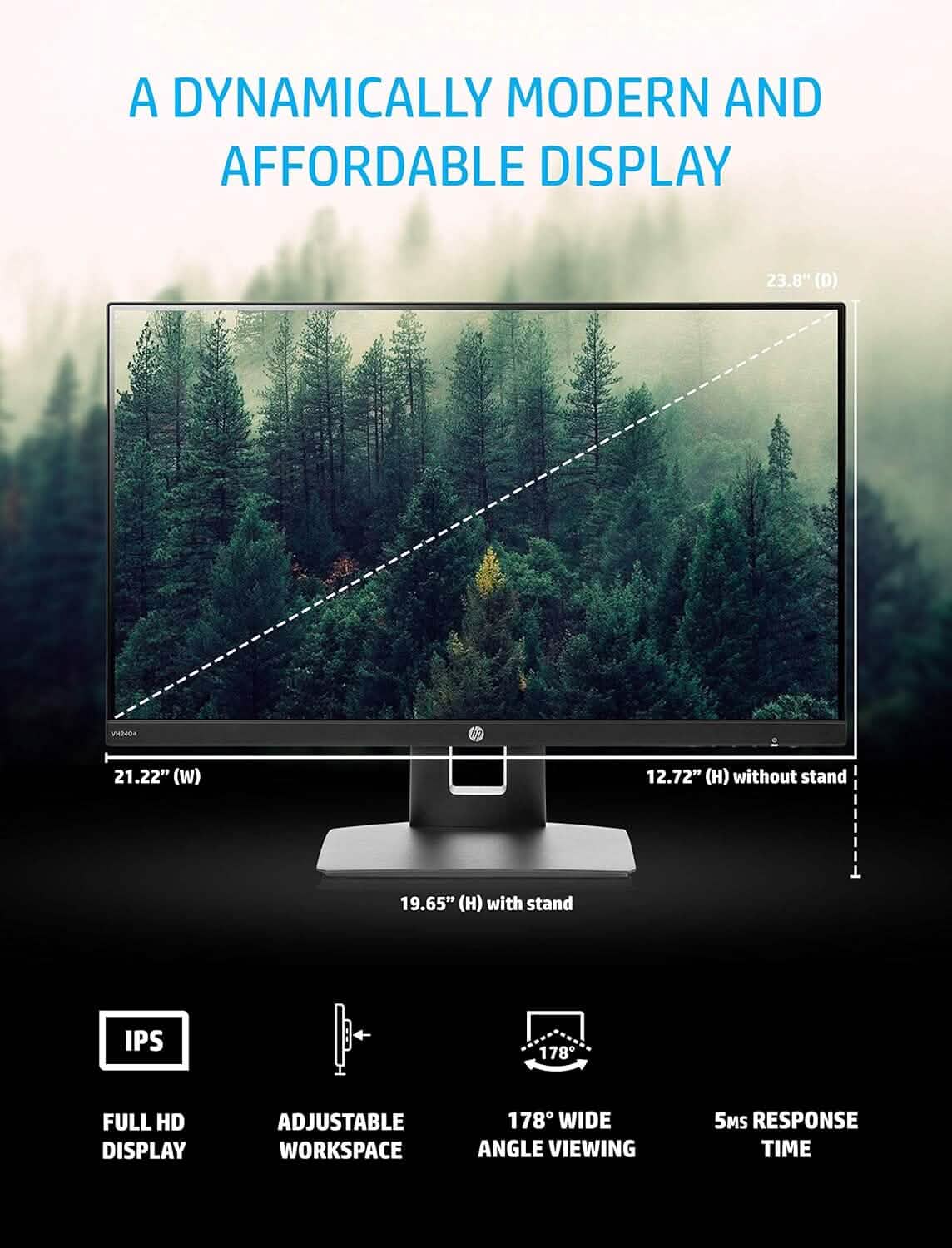 HP 23.8” VH240a IPS FHD LED Monitor HDMI VGA Speakers (Refurbished) DailySale