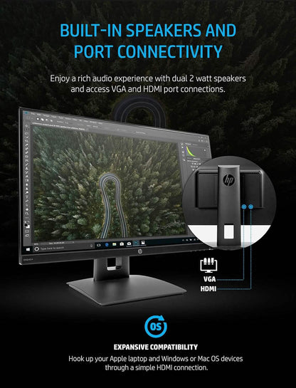HP 23.8” VH240a IPS FHD LED Monitor HDMI VGA Speakers (Refurbished) DailySale