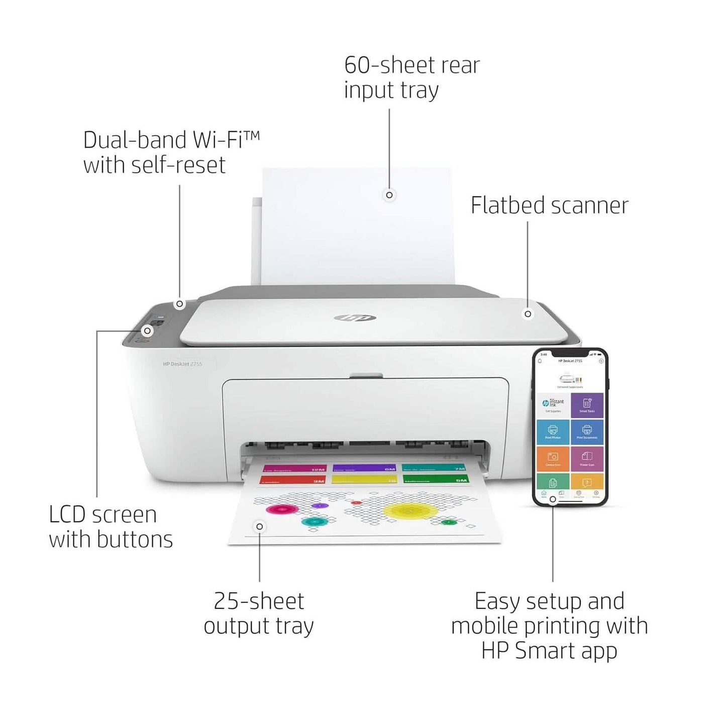 HP DeskJet 2755 All-in-One Inkjet Printer Scanner and Copier (Refurbished) DailySale