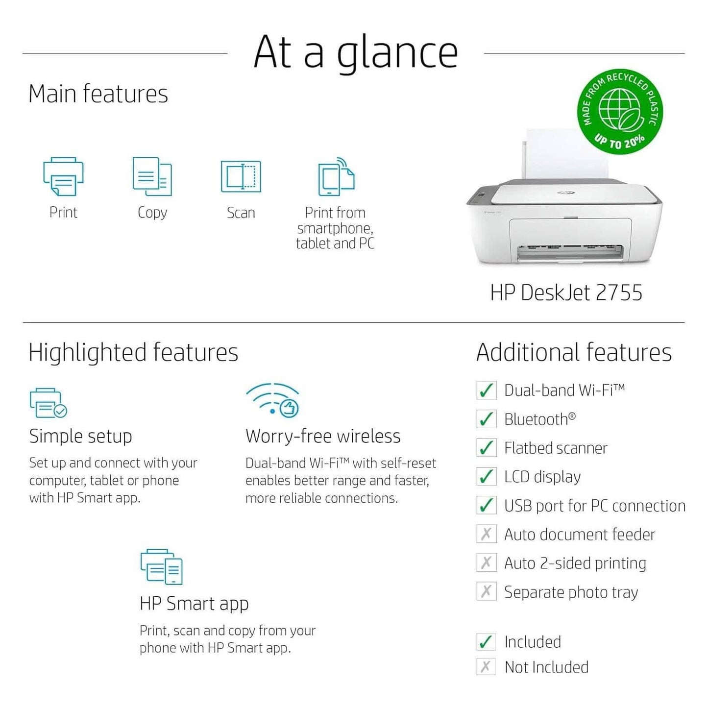 HP DeskJet 2755 All-in-One Inkjet Printer Scanner and Copier (Refurbished) DailySale