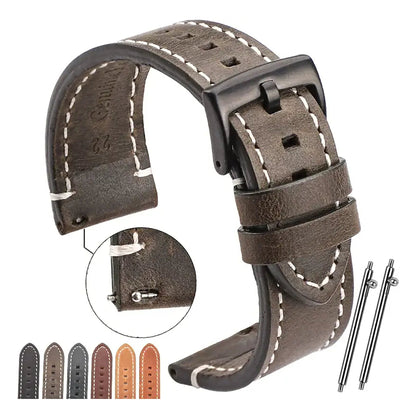 Huawei Watch & Watch GT Contrast-Stitched Leather Band, Square Holes BandsCo Straps