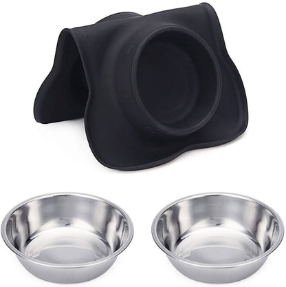Hubulk 2 Stainless Steel Dog Bowl with No Spill Non-Skid Silicone Mat DailySale