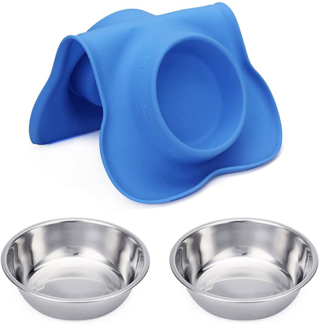 Hubulk 2 Stainless Steel Dog Bowl with No Spill Non-Skid Silicone Mat DailySale