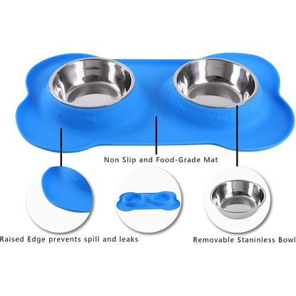 Hubulk 2 Stainless Steel Dog Bowl with No Spill Non-Skid Silicone Mat DailySale