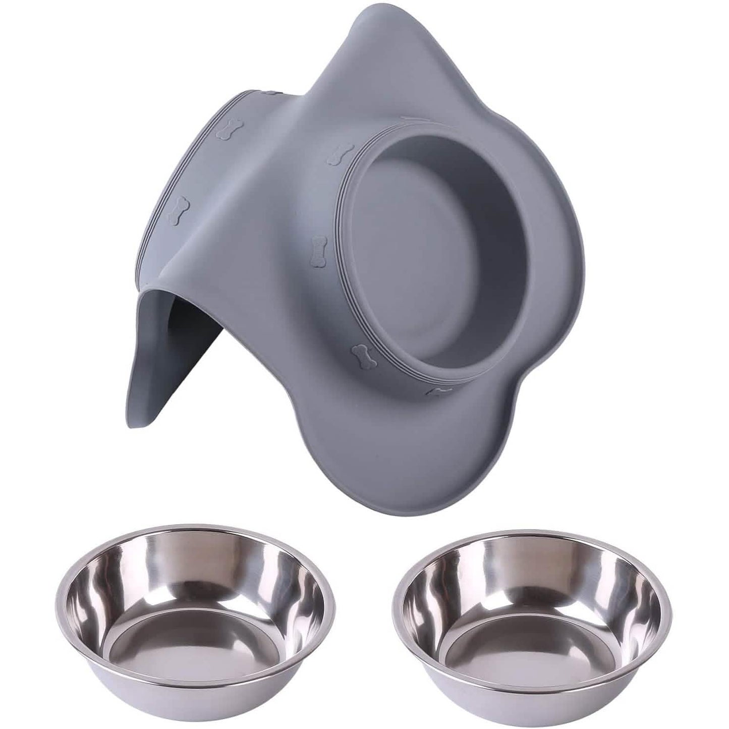 Hubulk 2 Stainless Steel Dog Bowl with No Spill Non-Skid Silicone Mat DailySale