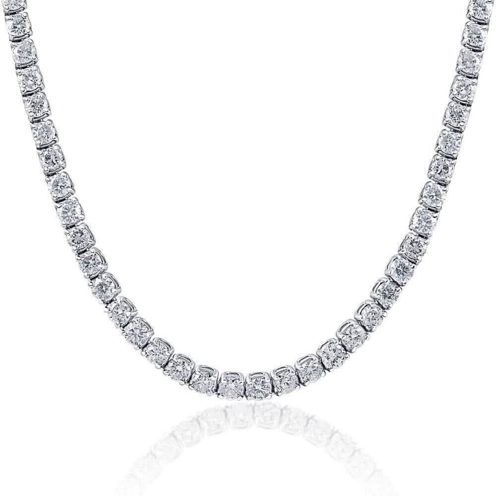 Huge 23 Ct TW Round Cut Natural Diamond Tennis Necklace 14K White Gold 18" DailySale