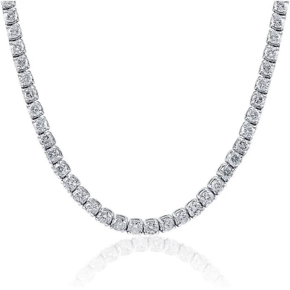 Huge 23 Ct TW Round Cut Natural Diamond Tennis Necklace 14K White Gold 18" DailySale