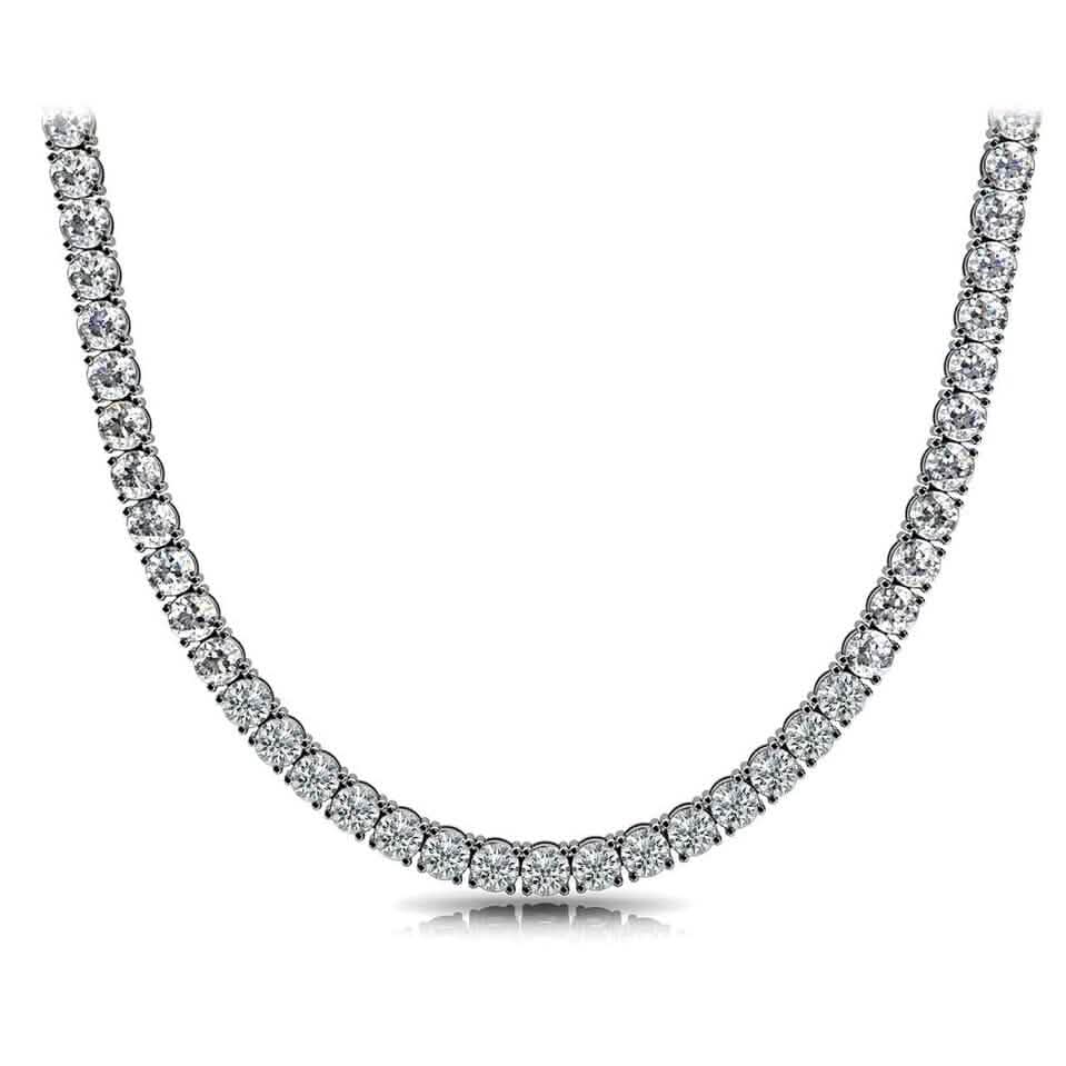 Huge 23 Ct TW Round Cut Natural Diamond Tennis Necklace 14K White Gold 18" DailySale