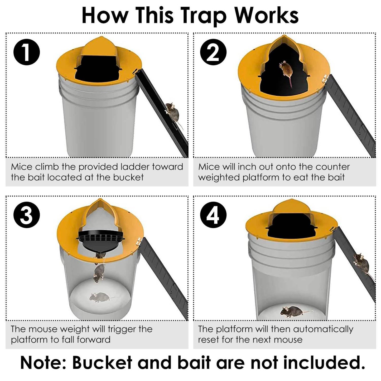 Humane Bucket Lid Mouse Trap with Ladder Auto Reset DailySale