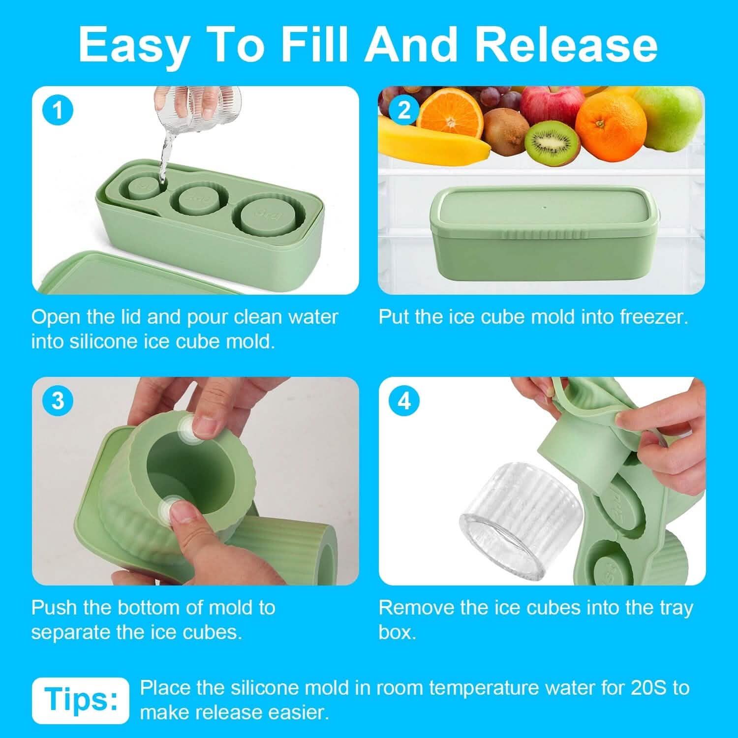 Ice Cube Tray Fit For 20oz/30oz/40oz Stanley Cup Easy Release Silicone Hallow Cylinder DailySale