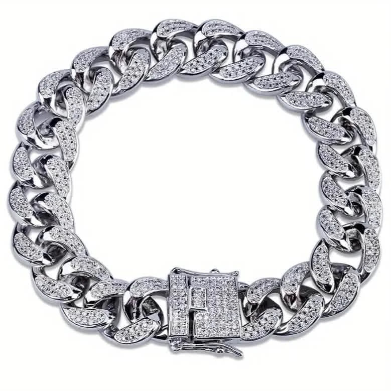 Iced Out Hip Hop Zircon Cuban Chain Bracelet for Men DailySale