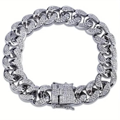 Iced Out Hip Hop Zircon Cuban Chain Bracelet for Men DailySale