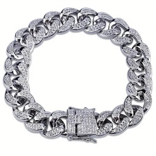 Iced Out Hip Hop Zircon Cuban Chain Bracelet for Men DailySale
